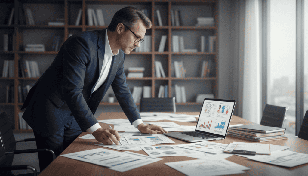 A focused independent expert analyzing technical data in a modern office setting. In the foreground, a middle-aged professional man with glasses, wearing a tailored blue suit and a white shirt, reviews documents and technical diagrams spread across a large conference table. In the middle ground, a sophisticated laptop displays intricate graphs and data analytics. The background features a sleek office with shelves of books, technical resources, and a large window letting in soft, natural light, casting gentle shadows. The atmosphere is one of concentration and professionalism, encapsulating the challenges inherent in technical analysis. The image employs a soft focus effect on the background to emphasize the subject, captured from a slightly elevated angle to highlight the expert's engagement with the materials. A focused independent expert analyzing technical data in a modern office setting. In the foreground, a middle-aged professional man with glasses, wearing a tailored blue suit and a white shirt, reviews documents and technical diagrams spread across a large conference table. In the middle ground, a sophisticated laptop displays intricate graphs and data analytics. The background features a sleek office with shelves of books, technical resources, and a large window letting in soft, natural light, casting gentle shadows. The atmosphere is one of concentration and professionalism, encapsulating the challenges inherent in technical analysis. The image employs a soft focus effect on the background to emphasize the subject, captured from a slightly elevated angle to highlight the expert's engagement with the materials.