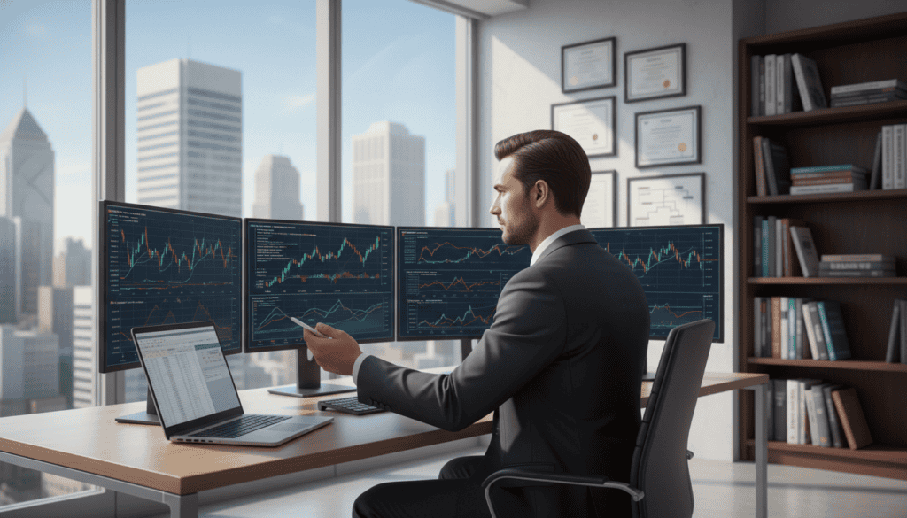 A detailed and professional illustration of a technical analysis process in a modern office environment. In the foreground, a serious analyst in a tailored business suit examines various financial charts and graphs on a sleek desk, with a laptop open displaying complex data. In the middle ground, a large window reveals a cityscape, casting natural light across the room, contributing to a bright, focused atmosphere. On the walls, framed certificates and technical diagrams emphasize expertise. The background features a bookshelf filled with technical books, subtly blurred to maintain focus on the analyst. The overall mood is analytical and professional, reflecting a commitment to independent technical assessments in decision-making processes related to compensation. A detailed and professional illustration of a technical analysis process in a modern office environment. In the foreground, a serious analyst in a tailored business suit examines various financial charts and graphs on a sleek desk, with a laptop open displaying complex data. In the middle ground, a large window reveals a cityscape, casting natural light across the room, contributing to a bright, focused atmosphere. On the walls, framed certificates and technical diagrams emphasize expertise. The background features a bookshelf filled with technical books, subtly blurred to maintain focus on the analyst. The overall mood is analytical and professional, reflecting a commitment to independent technical assessments in decision-making processes related to compensation.