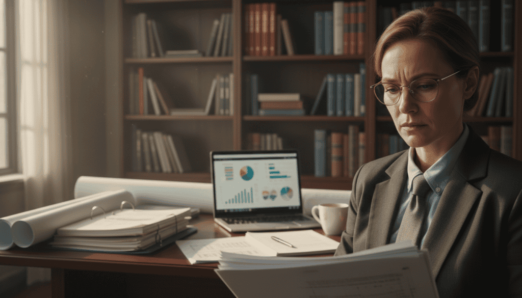 A meticulous independent claims inspector, dressed in professional business attire, is reviewing detailed technical documents amidst a well-lit office environment. In the foreground, close-up of the inspector’s focused expression, reflecting determination and expertise. The middle ground features a large wooden desk scattered with blueprints and a laptop displaying data analysis. In the background, a bookshelf filled with manuals on damage assessment and insurance policies. Soft natural light enters through a window, creating a warm yet serious atmosphere. The camera angle captures an intimate, focused perspective, emphasizing the importance of technical expertise in determining compensation. A meticulous independent claims inspector, dressed in professional business attire, is reviewing detailed technical documents amidst a well-lit office environment. In the foreground, close-up of the inspector’s focused expression, reflecting determination and expertise. The middle ground features a large wooden desk scattered with blueprints and a laptop displaying data analysis. In the background, a bookshelf filled with manuals on damage assessment and insurance policies. Soft natural light enters through a window, creating a warm yet serious atmosphere. The camera angle captures an intimate, focused perspective, emphasizing the importance of technical expertise in determining compensation.