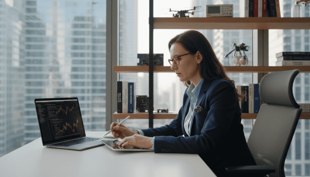 A professional setting showcasing a technical expert in a modern office environment. In the foreground, a well-dressed expert, wearing a smart blazer and glasses, is seated at a sleek desk, analyzing documents and data on a laptop, with a focused and thoughtful expression. In the middle ground, a large window reveals a cityscape, creating a bright and optimistic atmosphere with natural light streaming in. On shelves behind, technical books and equipment subtly emphasize expertise in technical assessments. The background is softly blurred to keep the focus on the expert while maintaining an air of professionalism and competence. Aim for a clean, polished aesthetic that conveys trust and reliability in the selection of a technical expert. A professional setting showcasing a technical expert in a modern office environment. In the foreground, a well-dressed expert, wearing a smart blazer and glasses, is seated at a sleek desk, analyzing documents and data on a laptop, with a focused and thoughtful expression. In the middle ground, a large window reveals a cityscape, creating a bright and optimistic atmosphere with natural light streaming in. On shelves behind, technical books and equipment subtly emphasize expertise in technical assessments. The background is softly blurred to keep the focus on the expert while maintaining an air of professionalism and competence. Aim for a clean, polished aesthetic that conveys trust and reliability in the selection of a technical expert.