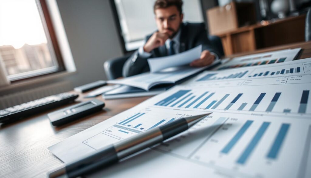 A professional environment featuring a close-up of a detailed report on a desk, focused on a document titled "Cost Analysis by Expert Assessor Post-Collision." In the foreground, crisp pages with graphs and figures highlighting the justified costs of vehicle assessment, next to a sleek pen and a calculator. In the middle ground, an automotive expert in a business suit is reviewing the documents with a thoughtful expression, emphasizing expertise and thoroughness. The background shows a modern office setting with soft, natural lighting filtering through a window, creating a calm and professional atmosphere. The angle captures both the report and the expert, reflecting diligence and trust in the assessment process. The mood is serious and informative, suitable for an article section about vehicle evaluations. A professional environment featuring a close-up of a detailed report on a desk, focused on a document titled "Cost Analysis by Expert Assessor Post-Collision." In the foreground, crisp pages with graphs and figures highlighting the justified costs of vehicle assessment, next to a sleek pen and a calculator. In the middle ground, an automotive expert in a business suit is reviewing the documents with a thoughtful expression, emphasizing expertise and thoroughness. The background shows a modern office setting with soft, natural lighting filtering through a window, creating a calm and professional atmosphere. The angle captures both the report and the expert, reflecting diligence and trust in the assessment process. The mood is serious and informative, suitable for an article section about vehicle evaluations.